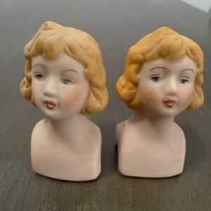 Pair of vintage Bisque Doll Heads Lady Victorian style Blonde hair doll making